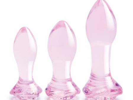 Glaze Glass Rosebud Anal Training Set zestaw trzech korków analnych Pink Sale