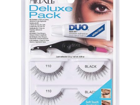 Deluxe Pack zestaw 2 pary sztucznych rzęs 110 Black + Lash Adhesive klej do rzęs 2.5g + Lash Applicator aplikator do rzęs Fashion