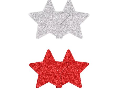 Pretty Pasties nakładki na biust Glitter Stars Red Silver 2 pary Sale